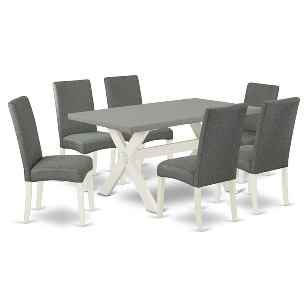 East West Furniture X096Dr207-7 7 Piece Modern Dining Table Set Consist Of A Rectangle Wooden Table With X-Legs And 6 Gray Linen Fabric Upholstered Parson Chairs, 36X60 Inch, Multi-Color